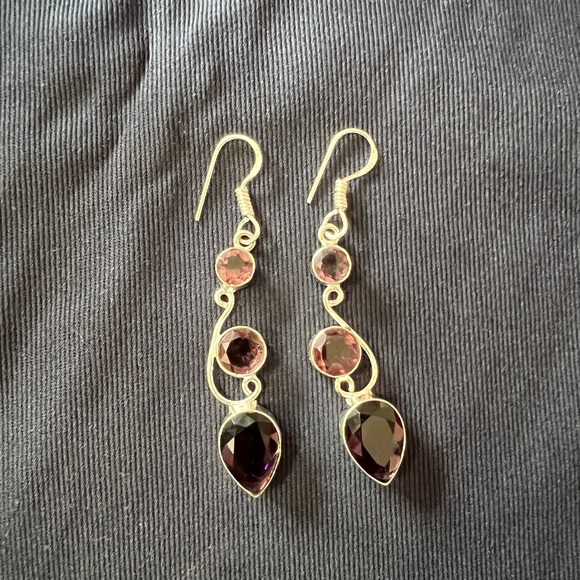 Amethyst 925 silver earrings New - Picture 3 of 7